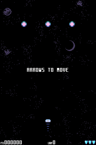 Bulletlop gameplay. The tutorial level, telling the player how to move, with three targets on the top half and a bunny icon on the bottom half.