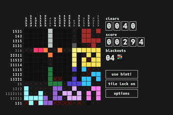 Nonononogram gameplay. A partially completed nonogram puzzle.